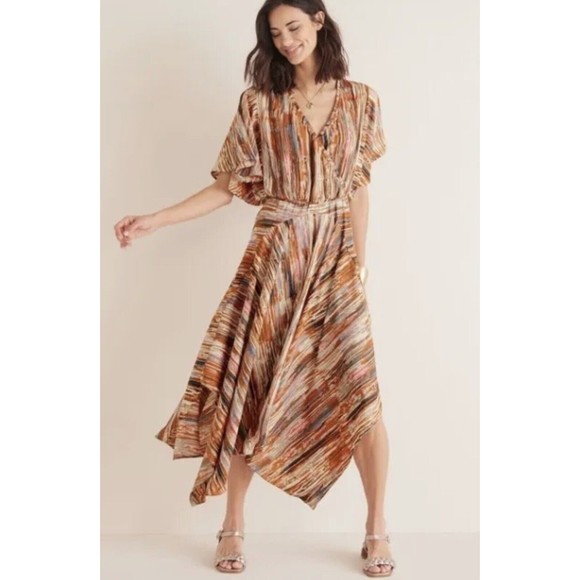 Soft Surroundings Cyra Dress Painted Stripe Asymmetrical Hem M Medium Nwt - Picture 2 of 4